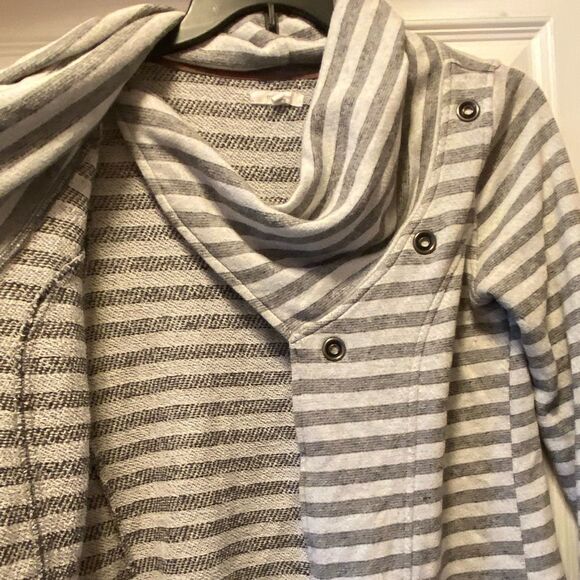 Maurice’s Cowl Neck ~ Button Collar Open Front Striped Cardigan Sweatshirt - Picture 3 of 7